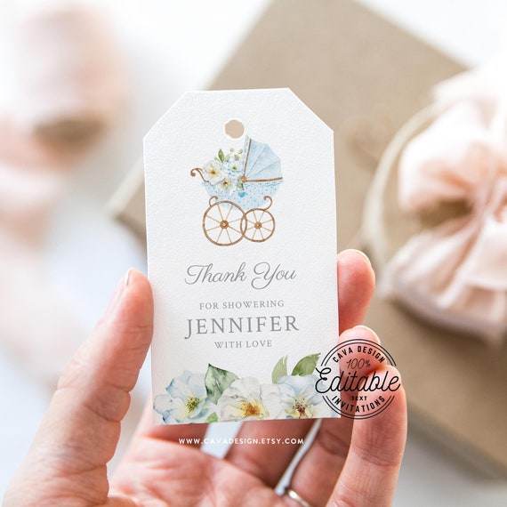 Blue Stroller Baby Shower Thank You Tags, Printable Template, Digital  Download 0350BY