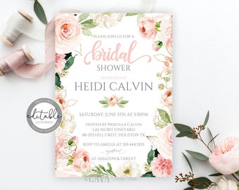 Blush Floral Bridal Shower Invitation, Editable Floral Wedding Shower Invite, Instant Download, Bridal Shower Template, BRS_246