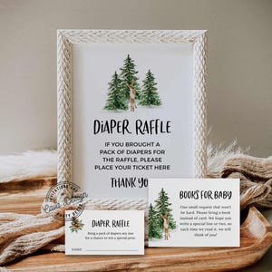 Shower de bébé garçon des bois d'hiver, tombola de couches, demande de livre, modèles MODIFIABLES, téléchargements numériques, imprimable 0309