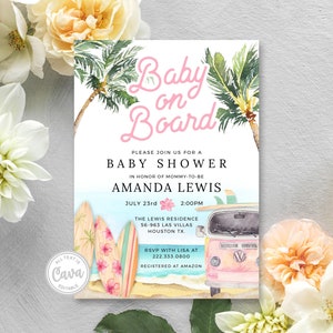 Editable Baby on Board Invitation, Girl Beach Baby Shower Invitation, Summer Baby Shower, Invitation Template, Download BSG_0293 image 1
