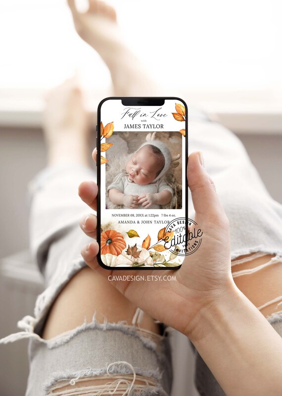 Fall Birth Announcement Template Photo Gender Neutral Newborn Etsy