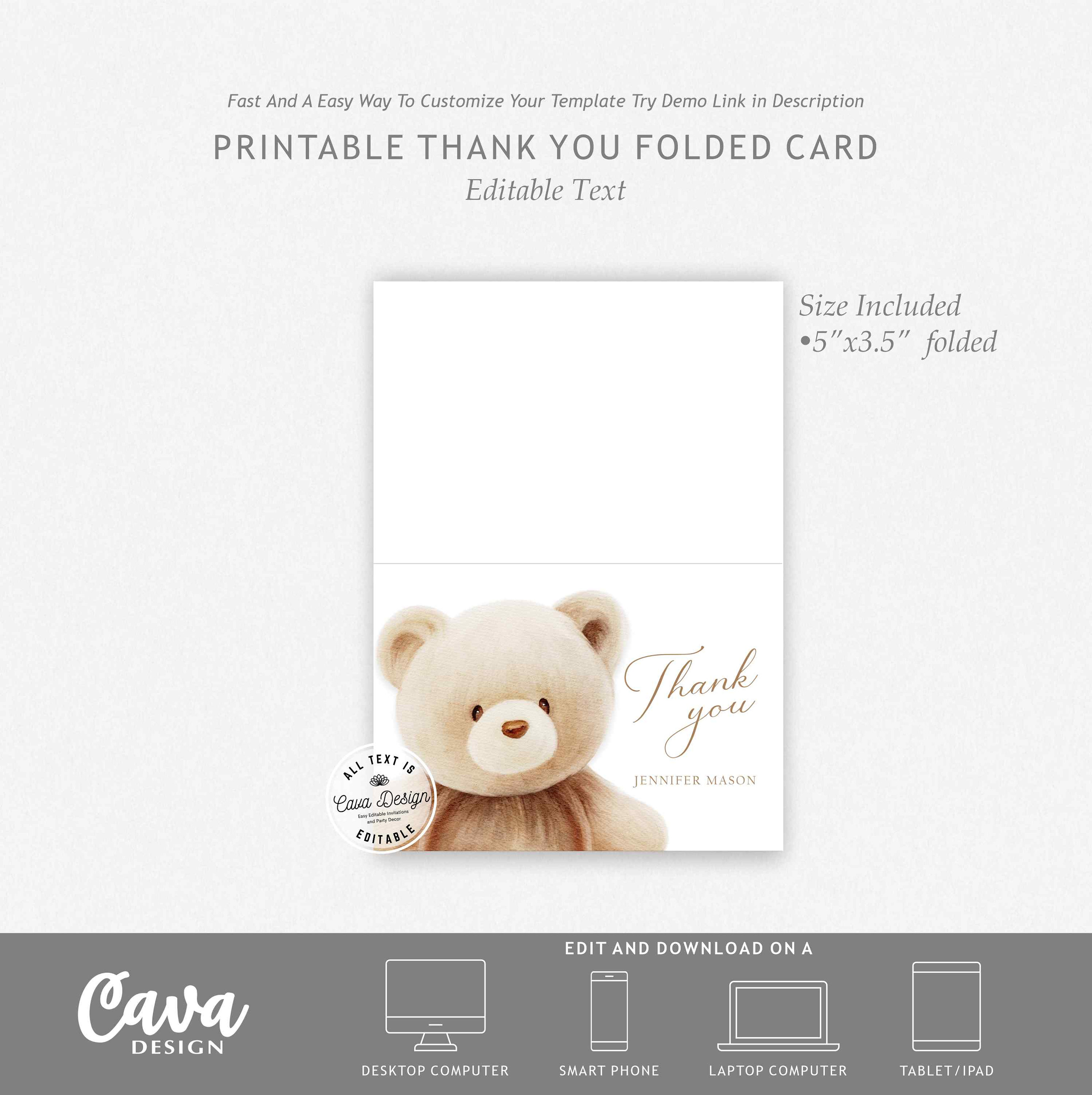 Invitación para baby shower con osito de peluche: plantilla imprimible y  editable, de género neutro, WD 224-B - Etsy México, image size:2992x3000