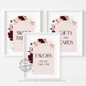Boho Roze en Bourgondië Bloemen Baby Shower Signs, Gift and Cards Sign, Sweet Treats Sign, Favors Sign, Arch Printable Sign, Party Decor 111PF