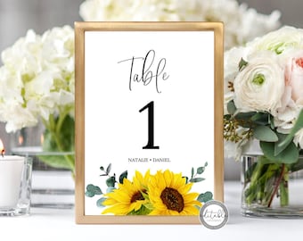 Sunflower Themed Wedding Table Numbers, Editable Table Number Cards, Sunflower Table Number Cards, Printable Number Card Template, 0280