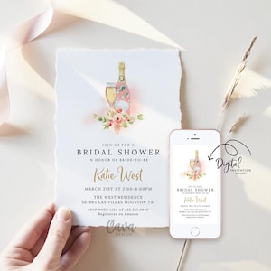 Brunch Bridal Shower Invitation, Wedding Shower Invitation, Bridal Shower Invite, Champagne Bridal Invitation Template Download, 0324