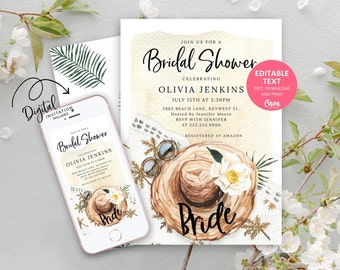 Beach Bridal Shower Invitation, Tropical Bridal Shower Invitation, Beach Bachelorette Invite Template, Mexico Bachelorette Invite 0336