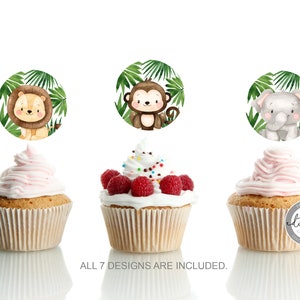 Safari Cupcake Toppers Vorlage, Dschungel Geburtstag Cupcake Toppers, Druckbare Geburtstag Cupcake Topper, SOFORTIGER DOWNLOAD, 238F