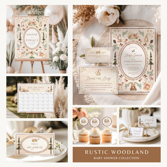 Rustic Forest Baby Shower Bundle, Woodland Baby Shower Editable templates, Gender Neutral Baby Shower Printable Set, Editable Template 0458