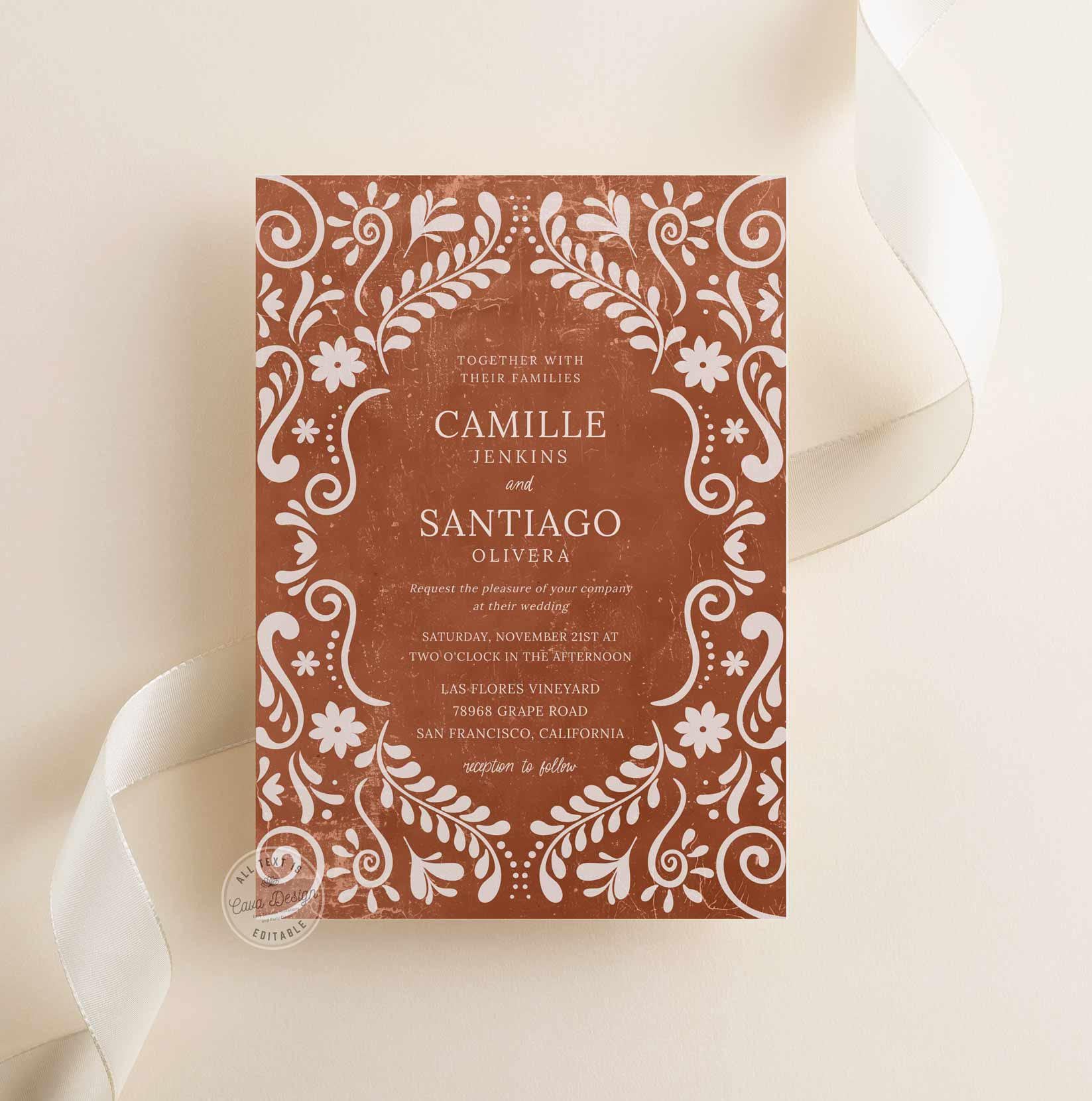 Invitación de boda mexicana editable en talavera, terracota, papel picado,  estilo mexicano moderno, estilo rústico mexicano 0415 - Etsy México, image size:1647x1660