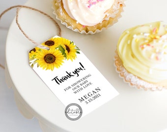 Sunflower Favor Tags, Sunflower Baby Shower Favour Tags, Sunflower Birthday Favor Tags Printable, Editable Favor Tag Template, 0280