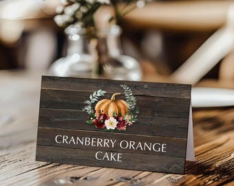 Rustikale Thanksgiving-Kürbis-Buffetkartenvorlage (DIY bearbeitbar)