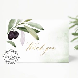 Boho Hochzeit Dankeskarte, Olivenzweig Dankeskarte, DRUCKBARE Grün Dankeskarte, Instant Download, WD_102