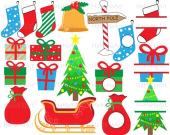 Christmas - Instant download Cutting Files / Clipart Svg Png Jpg Digital Graphic Design Commercial Use holiday Santa gift tree (00039c)