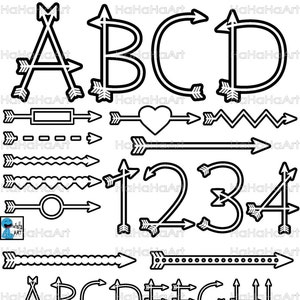 Arrow Alphabet Outline - Corte de arquivos Svg Png Jpg Eps Dxf Design gráfico digital Download instantâneo Uso comercial Letra da fonte abc (00802c)