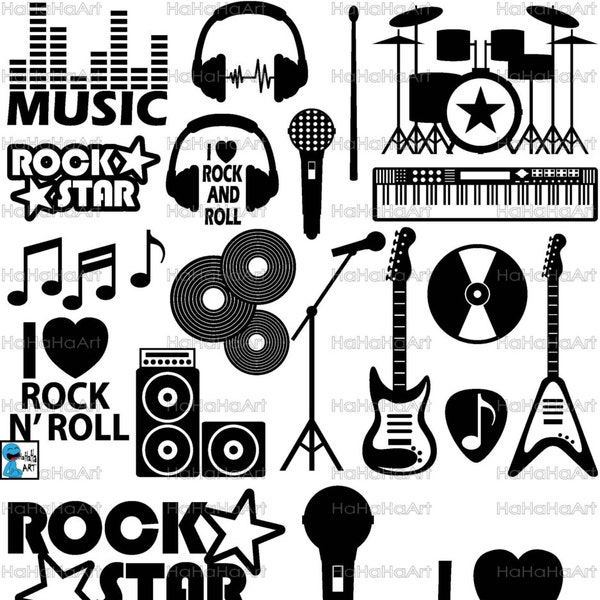 Rock et Roll monogramme - coupe de fichiers Svg Png Jpg Eps Dxf Digital Graphic Design Instant téléchargement de la musique de tout usage Commercial (00798c)