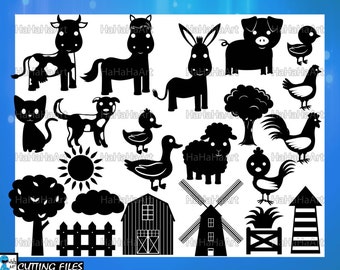 Farm Animals Monogram Black - Cutting Files Svg Png Jpg Eps Dxf Digital Graphic Design Commercial Use Frame Cow Horse (00436c)