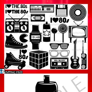 Ik hou van de jaren 80 V2 Monogram zwart - snijden bestanden Svg Png Jpg Eps Dxf digitale grafisch ontwerp Retro jaar 1980 commercieel gebruik (00456c)