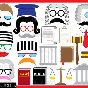 Juiz Props - ClipArt PDF JPG Design gráfico digital Uso comercial Prop Photo Booth Download instantâneo Clip art advogado Máscara Prop Hat (00196)
