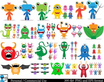 Monstruos Set gráfico - Digital Clip arte gráfica, Personal, uso comercial - 167 imágenes PNG (00055)