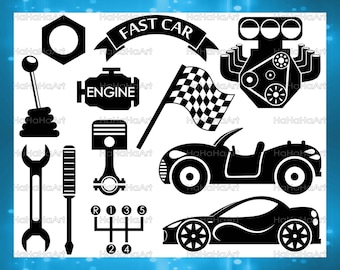 Cars Monogram SVG: Racing Engine Clipart, Commercial Use (Digital Download)