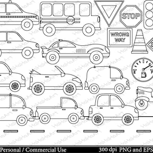 Outline Cars Set Clipart - Digital Clip Art Graphics, Personal, Commercial Use - 21 PNG images (00111)