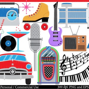 The 50&#39;s - Digital Clip Art Graphics, Personal, Commercial Use, Instant download Set - 131 PNG images (00073)