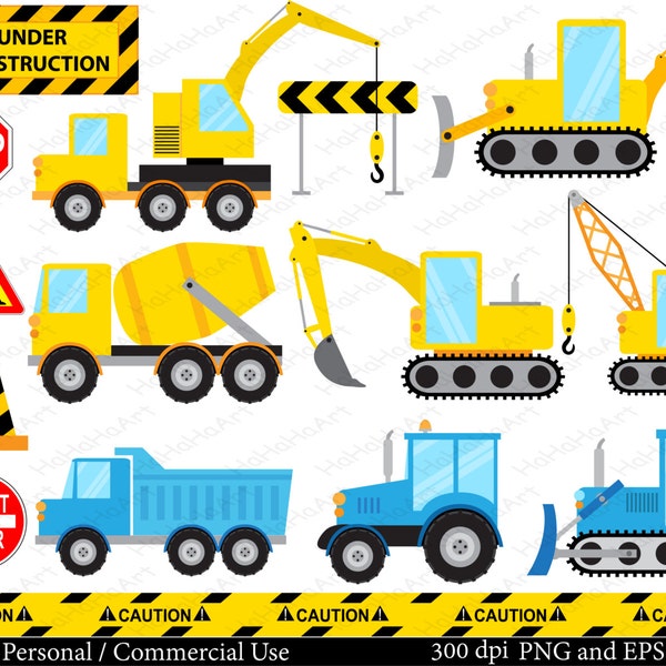 Construction yellow and blue - Set Clipart - Digital Clip Art Graphics, Personal, Commercial Use - 26 PNG images (00144)
