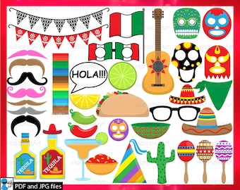 Accesorios para fotomatón de fiesta: imágenes prediseñadas para fiestas mexicanas (PDF y JPG)