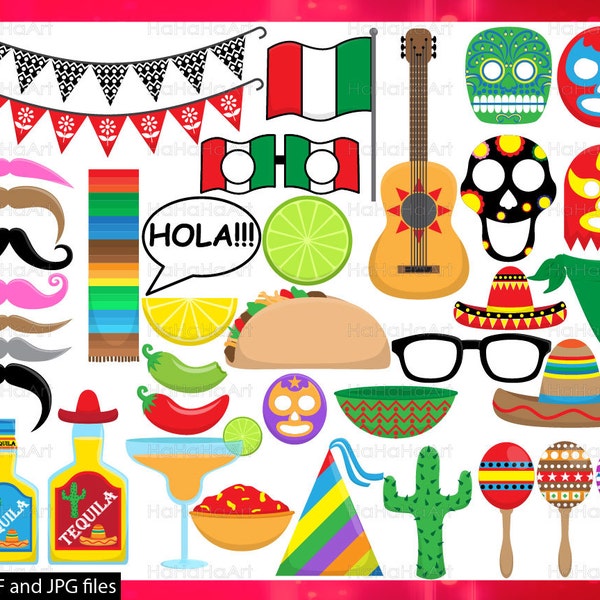 Fiesta Props - ClipArt PDF JPG Digital Graphic Design Commercial Use Prop Photo Booth Instant Download Clip art Party (00178)