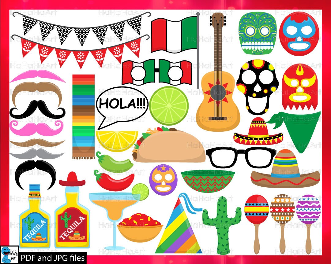 Fiesta Props ClipArt PDF JPG Digital Graphic Design Commercial Use Prop Photo Booth Instant Download Clip art Party 00178