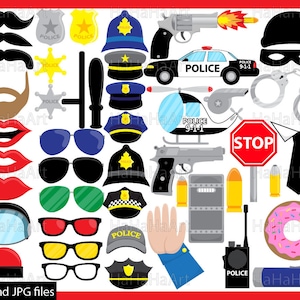 Polizei-Requisiten - ClipArt PDF JPG Digital Graphic Design kommerzielle Nutzung Prop Foto Stand Instant Download ClipArt Cop lustige Party (00182)