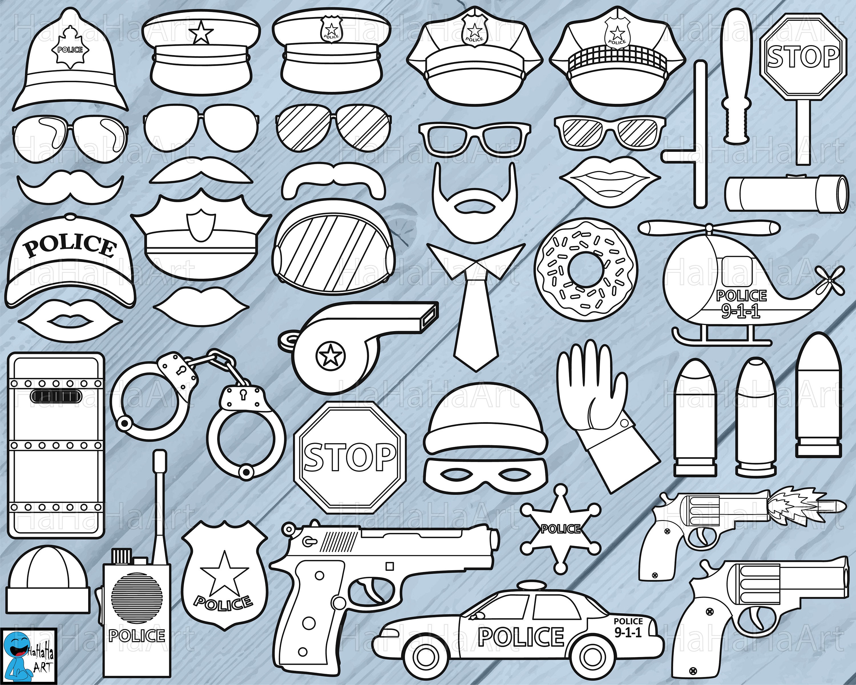 Outline Police Props designs Cliparts / Cutting Files svg | Etsy