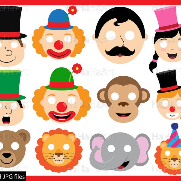 Circus Props - ClipArt PDF JPG Digital Graphic Design Commercial Use Prop Photo Booth Instant Download Clip Art carnival clown bear 00167
