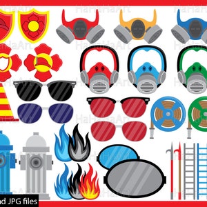 Fireman Photo Booth Props Clip Art: Party Costume (PDF & JPG) image 4