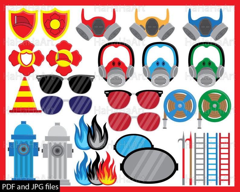 Fireman Photo Booth Props Clip Art: Party Costume (PDF & JPG) image 4