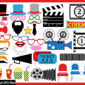 Adereços de cinema - Prop PDF e JPG Design gráfico digital clipart Uso comercial cabine de fotos Download instantâneo clip art A4 carta retro 00201