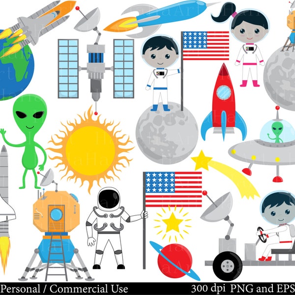 Moon Landing - Set Clipart - Digital Clip Art Graphics, Personal, Commercial Use - 99 PNG images (00176)