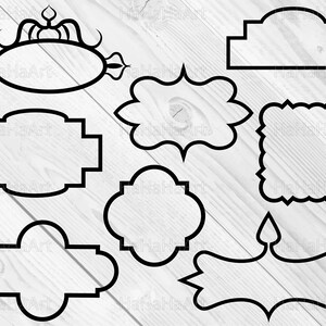 May include: Set of ten black and white outline frames with different shapes and sizes. The frames are ideal for adding a decorative touch to any project.