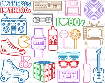 I Love The 80s V2 Monogram Color - Cutting Files Svg Png Jpg Eps Dxf Digital Graphic Design Instant Download Commercial Use (00755c)