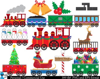 Christmas trains Set Clipart - Digital Clip Art Graphics, Personal, Commercial Use - 30 PNG images (00051)