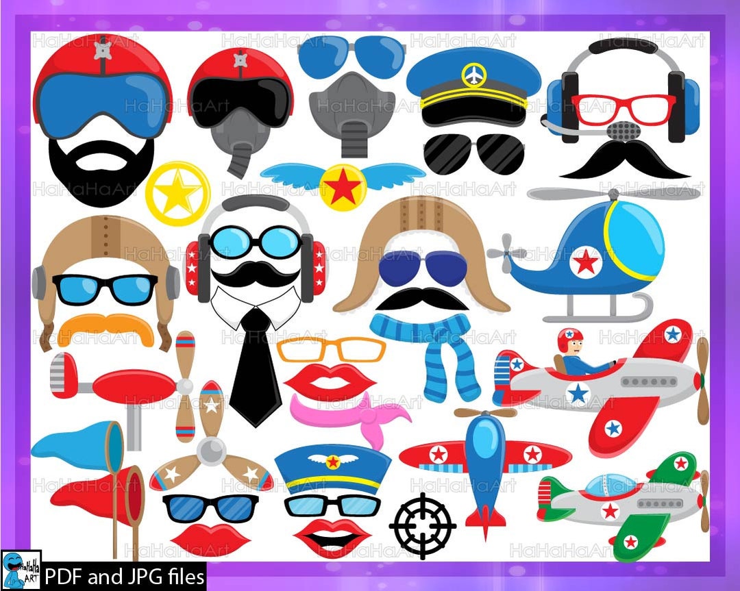 Plane and Pilot Photo Booth Props: Aviation Clip Art (PDF & JPG) - Etsy