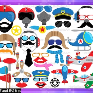 Plane And Pilot Props V2 - ClipArt PDF JPG Digital Graphic Design Commercial Use Prop Photo Booth Instant Download Clip art Glasses (00243)