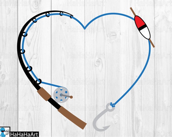 Heart fishing rod - Clipart / Cutting Files svg png jpg dxf digital graphic  design Instant Download Commercial Use love fish 01057c