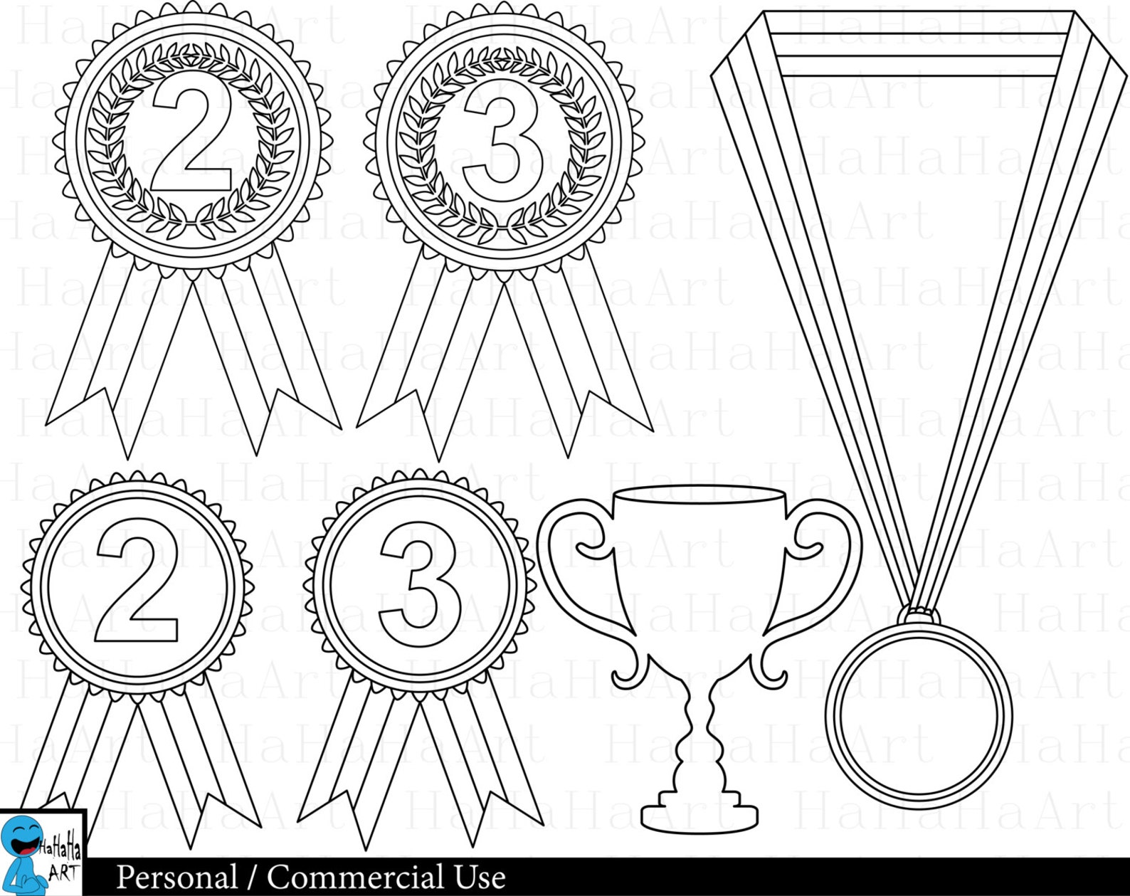 Outline Winner Medals Digital Clipart Clip Art Graphics Etsy