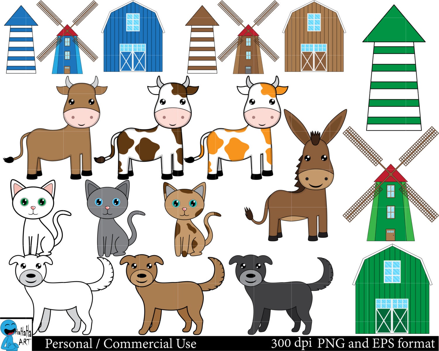 Farm animals Set Clipart Digital Clip Art Graphics | Etsy