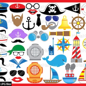 Divertidos accesorios náuticas - gráfico PDF JPG diseño gráfico Digital uso comercial descarga inmediata Clip arte Prop foto cabina divertida fiesta (00186)