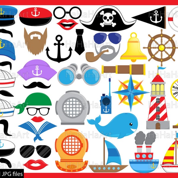 Funny Nautical Props - ClipArt PDF JPG Digital Graphic Design Commercial Use Instant Download Clip Art Prop Photo Booth Funny Party (00186)