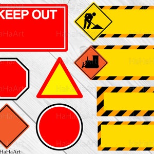 Construcción signos en blanco - Clip art / Archivos de corte svg eps dxf png jpg digital gráfico diseño Instant Download Commercial Use trucks 01403c