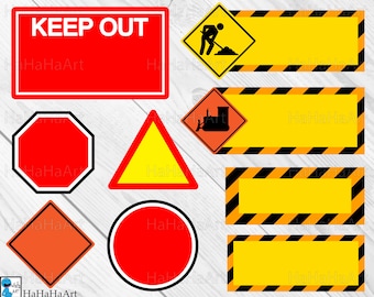 Construcción signos en blanco - Clip art / Archivos de corte svg eps dxf png jpg digital gráfico diseño Instant Download Commercial Use trucks 01403c