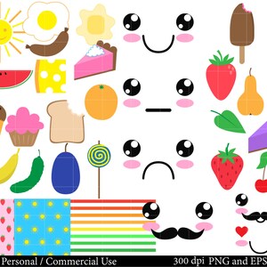 Kawaii Food Set Clipart - Digital Clip Art Graphics, Personal, Commercial Use - 108 PNG images (00074)